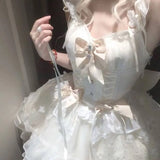 Purpdrank  New Korean High Waist Slim Fit Bowknot Lace Up Sweet Princess Dress Women Birthday Party Elegant Midi Dress Female Chic Outfits