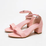 Purpdrank  Big Size 44 Elegant Pink Ankle Strap Sandals Classic Comfy Walking Office Lady 5.5cm Square Heels Sandals Women Shoes