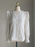 Purpdrank  Polka Dots Women's Blouse Spring Elegant Lace Patchwork Long Sleeve Single Breasted Korean Blouses Female