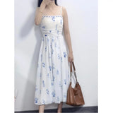 Purpdrank  Plus Size French Floral Print Dress Women's Summer Pear Shaped Bloom Skirt Conceals Belly Slimming A- Line Midi Dress