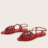 Purpdrank  Fashion Womens Shoes All-Match Female Sandal Open Toe Large Size Strappy Heels Luxury New Girls Flat Peep Summer Big  Beige