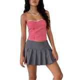 Purpdrank  y2k Tops for Women Fairycore Clothing Plaid Print Lace Trim Spaghetti Strap Sleeveless Camisole Vest Summer Streetwear
