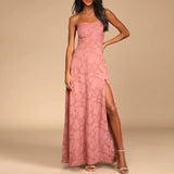 Purpdrank  Women Fashion Embroidery Party Dress Sexy Strapless Sleeveless Solid Evening Dress Elegant Split Slim Big Swing Long Dress