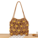 Purpdrank  New Hand Woven Chollowed Out Flower Beach Vacation Casual Versatile Fashion Niche Women's Shoulder Bag