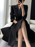 Purpdrank - Elegant Dresses for Women Long Sleeve Streetwear Fashion Dress Slim Fit Solid Button Midi Notched 2023 New Spring Summer Dress