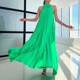 Purpdrank  Women Sexy Off Shoulder Dress New Elegant Solid Swing Loose Party Dress Spring Female Halter Slim Banquet Long Dress
