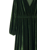 Purpdrank  Plus Size Velvet V-Neck A-Line Dress Women's Waisted V-Neck Elegant Premium Dress Long Sleeve Solid Colour