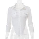 Purpdrank  Summer and Autumn Women's College Style Sweet Lapel Single-breasted Cardigan Slim-fit Shirt Women
