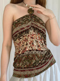 Purpdrank  Vintage Bandage Paisley Halter Tops Slim Slash Neck Sleeveless Tank Tops Women 2025 Summer Fashion Streetwear Ladies