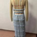 Purpdrank  Holiday Fashion Women Hollow-out Backless Long Skirt Suit Slim Outfit 2025 Spring Summer Chiffon Solid Halter Top Two Piece Set