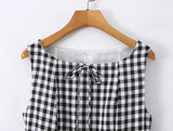 Purpdrank  Sexy Red Gingham Plaid Mini Sleeveless Dress Women Bow O Neck Zipper Back Low Waist Ruched Hem Swing Tank Dresses Vestidos Black