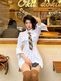 Purpdrank - Classic White Shirt Dress Women Wrap Slim Design Polo Short Dresses 2023 Korean Fashion Kpop Spring with Tie