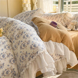 Purpdrank  Korean Princess Style Bedding Set With Lace Skin-friendly Soft Duvet Cover Set Bed Sheet Pillowcases Comforter Four Piece Sets