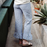 Purpdrank  Plaid Print Pants Women y2k Clothes Elastic Waist Wide Leg Loose Ruffle Hem Trousers Summer Clothing 2000s Streetwear