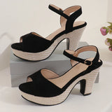 Purpdrank  Summer Flock High Heel Sandals Women 2025 New Peep Toe Thick Bottom Sandal Woman Office Ladies Buckle Strap Solid Sandals Mujer