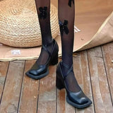 Purpdrank  Square Toe Chunky Mary Jane Shoes Women Shallow Strap Retro Women Shoes Designer Pumps Woman Spring Fall New Black High Heels