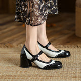 Purpdrank  New Patent Leather Mary Jane Women's Shoes LEISURE Buckle Shallow Pumps Square Toe Thick Heel Shoes Woman Zapatos De Mujer