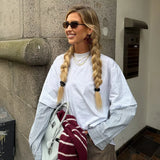 Purpdrank  Autumn 2025 Women's Loose Knitted Long Sleeve Shirt T-Shirt Color Block Design Crew Neck Base Shirt Sleeve Cross-Border Fashion