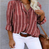 Purpdrank  Simple Blouse Women V Neck Striped Shirts Long Sleeve Vintage Fashion Top Spring Summer New Casual Female Blouse