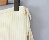 Purpdrank  New Fashion Autumn Bow Lacing Up Low Waist Side Slit Rib Knit Skirt for Women With Shorts Underwear Mini Skirts Beige Pink