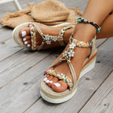Purpdrank  Women'S New Summer Sandals Classic Wedge Thick Sole Elevated Elastic Strap Open Toe Hollow Clear Heel Sandals For Beach Vacation