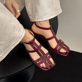 Purpdrank   New Summer Women Sandals Genuine Leather Women Shoes Square Toe Low Heel Shoes Narrow Band Cover Toe Modern Sandals