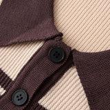 Purpdrank  Women Brown Beige Buttons Polo Collar Rib Knitted Short Sleeve Sweater Pullovers Knitwear All Match Knitting Tops Jumper