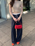 Purpdrank  Vintage Striped Women's Wide Leg Pants 2025 New High Waist Lace Up Patchwork Casual Loose Trousers for Womens
