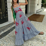Purpdrank  Vintage Embroidery Sleeveless Square Neck Tiered Dress Women Boho Beach Maxi Dress Female Chic Fashion Holiday Long Sundress