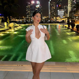 Purpdrank  new summer fashion solid color deep V sexy short slim fit women's dress