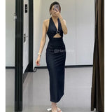 Purpdrank  Denim Dress Summer 2025 New Fashion Slim V-neck Hanging Neck Elegant Long Dress Women Street Holiday Chic Youth Party Dress