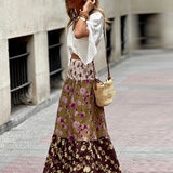 Purpdrank   Spring Summer Vacation Loose Long Skirt Elastic High Waist Hem Bohemian Women's Skirt Vintage Pattern Printed Pleated Half Skirt