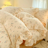 Purpdrank  Pink Tulip Duvet Cover Set Ins Korean Style with Flat Sheet Pillowcase No filler Washed Cotton Queen Full Twin Home Bed Linen