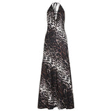 Purpdrank  Sexy Lace-up Deep V Halter Leopard Print Long Dress Women Fashion Sleeveless Backless Bodycon Mermaid Evening Party Gown