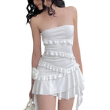 Purpdrank  Tube Dress for Women y2k Clothes Summer Off Shoulder Strapless Sleeveless Ruffle Hem Mini Dress Evening Party Dresses