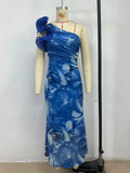 Purpdrank  Summer Fashion New Women's Elegant and Sexy Dress Sleeveless Slant Shoulder Vacation Leisure Bag Hip Tie Dyeing Long Dress
