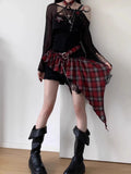 Purpdrank  2000s Aesthetic Elegant Women 2 Piece Set Y2k Gothic Irregular Design Tops + Plaid Skirt Female Korea Style Retro Chic Outfits