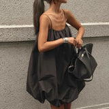 Purpdrank  Summer French Elegant Black Loose Sling Women's Dress