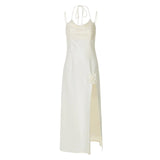 Purpdrank  French Satin Dress Summer New Temperament Elegant Sexy Suspender Skirt Slim Split Skirt