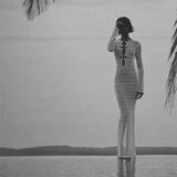 Purpdrank  Luxury Button Hollow Split Maxi Dress Beach Cover-ups Boho Dresses Sexy Floor-length Backless Fishtail Evening Dress Black White
