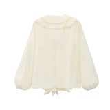 Purpdrank  Women's Long - sleeved V - neck Ruffled Blouse with Puffy Sleeves and Delicate Button - up Detail for a Charming Look