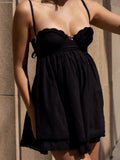 Purpdrank   Sexy Black Spliced Embroidery Lace Bra Corset style Mini Dress Women Tie Bow Backless Party Skater Short Sling Robe Holiday