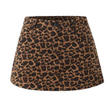 Purpdrank  Y2K High Waist Brown Leopard Print Mini Skirt With short lining Sexy A-line Package Hips Mini Short Skater Party Femme