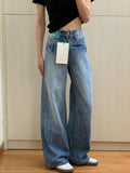 Purpdrank  Cowboy Pants for Woman Retro Blue Trousers Straight Leg High Waist Shot Women's Jeans Aesthetic Vibrant New in Teenagers Pant A