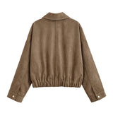 Purpdrank  New Classic Lapel Collar Zipper Jacket  Women Long Sleeves With Pockets Short Coat  Autumn Winter Female High Streetwear