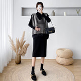 Purpdrank - Autumn Winter Maternity Long Sweaters Striped Vest Sets Thick Warm Dress Suits Clothes for Pregnant Women Pregnancy Wear