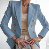 Purpdrank  Women's Autumn Blazers New Solid Fashion Casual Suit Short Jacket Golden Button Lady Suit Comfortable Commuting Long-sleeved Top