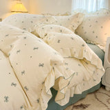 Purpdrank  Pink Tulip Duvet Cover Set Ins Korean Style with Flat Sheet Pillowcase No filler Washed Cotton Queen Full Twin Home Bed Linen