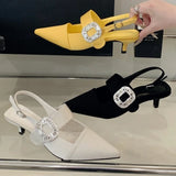 Purpdrank  Luxury Rhinestone Buckle Shallow Pumps Women Pointed Toe Back Strap Kitten Heel Slide Sandals Fashion Elegant Party Dress Shoes