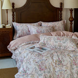 Purpdrank  Premium 600TC Egyptian Cotton Flowers Print Bedding Set Queen King Size Duvet Cover Set Flat/Fitted Bed Sheet Pillowcases 4Pcs